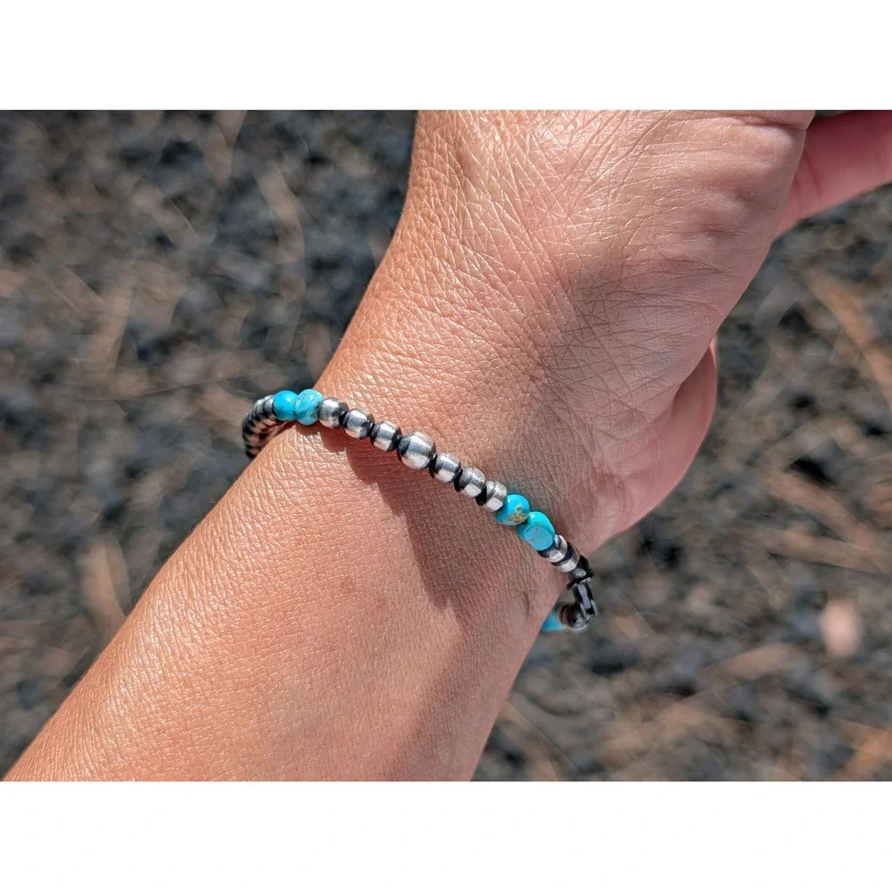 Navajo Style‎ Bracelet Hand-Strung Turquoise Native American Jewelry 7.75 **
